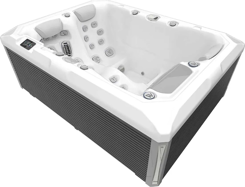 Minipiscina jacuzzi 3 persoane, alb-lucios, 32 jeturi, WiFi, sistem audio, pompa caldura integrata, In-Line WIS, unitate Gecko IN.YE-3, 160 x 215,