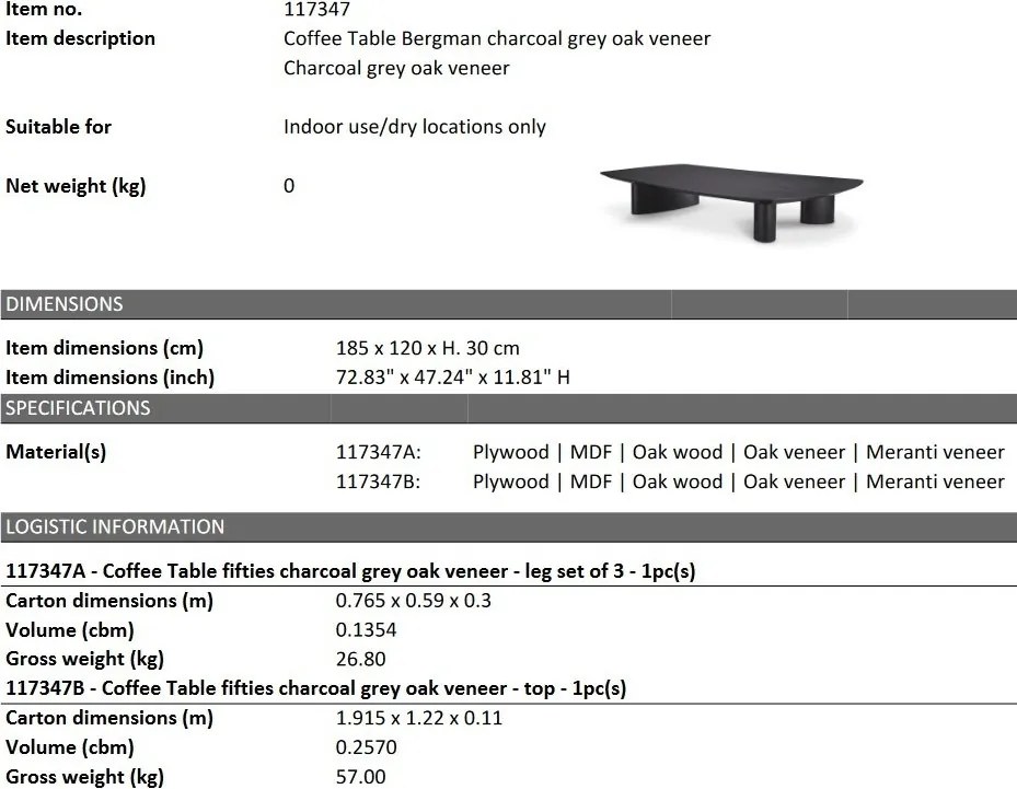 Masuta de cafea design LUX Bergman Charcoal grey