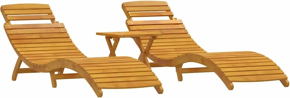 vidaXL Șezlong 3 pcs Maro Lemn Solid de Acacia