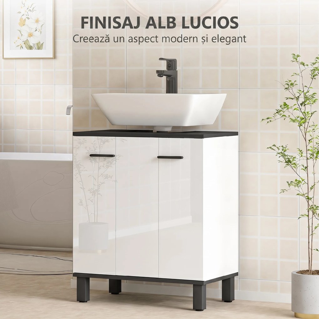 HOMCOM Dulap Sub Lavoar pentru Baie cu 2 Uși și Raft Reglabil, Alb | Aosom Romania
