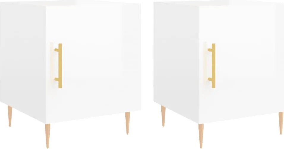 vidaXL Noptiere, 2 buc., alb extralucios, 40x40x50 cm, lemn compozit