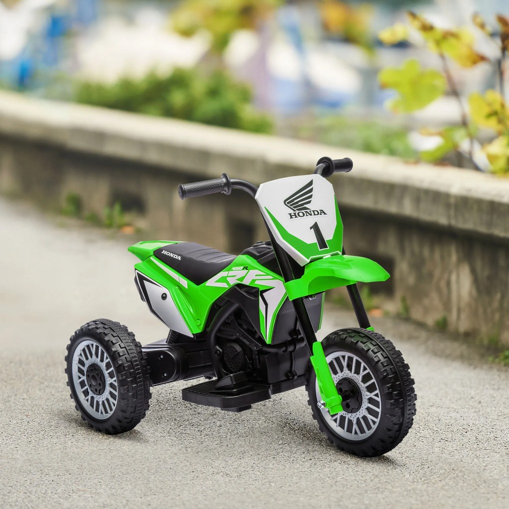HOMCOM Motocicletă Electrică pentru Copii 6V Honda CRF450RL Licențiată Verde 3 Roți 18-36 Luni | Aosom Romania