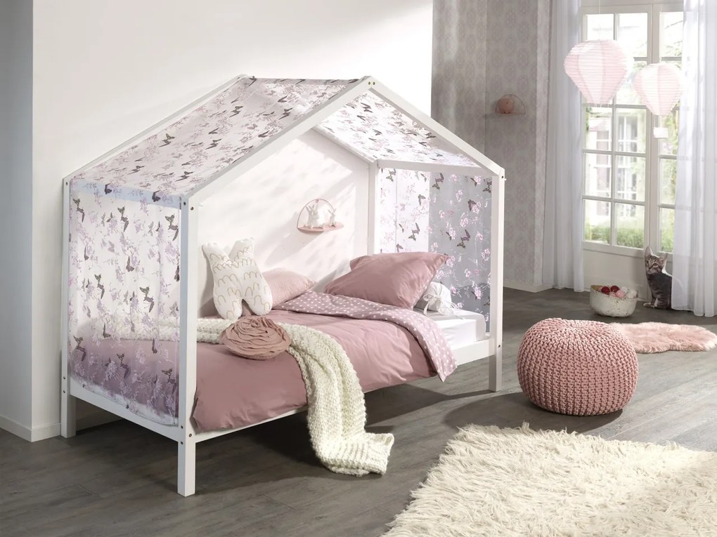 Set DALLAS în alb format dintr-un Pat copii Vipack fără gard (90 x 200 cm) și un set textil.