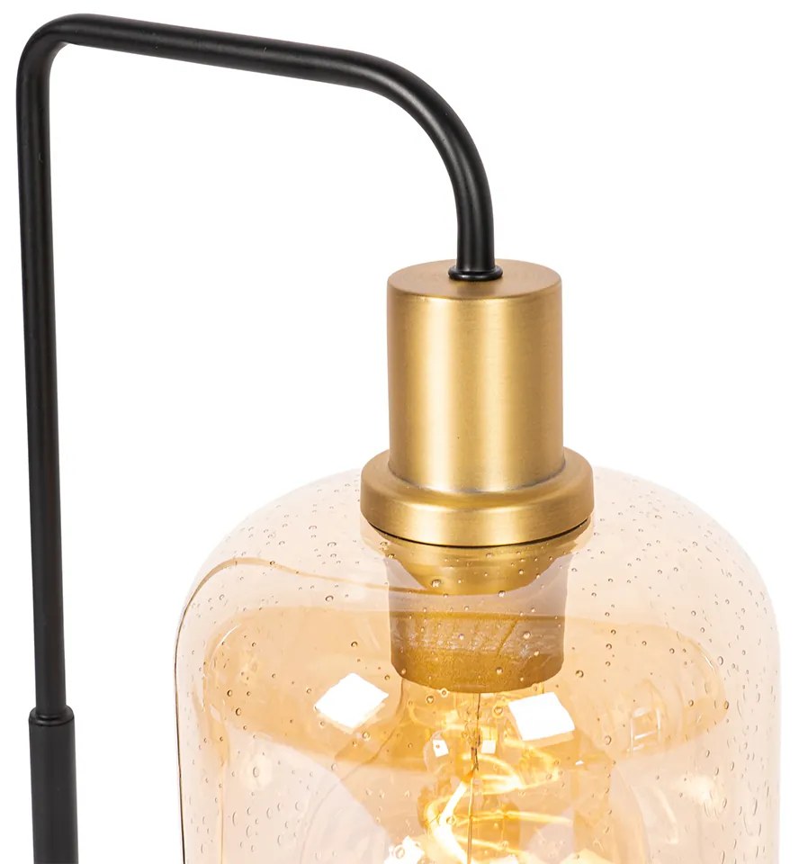 Lampă de masă de design neagră cu alamă și sticlă ambră - Zuzanna
