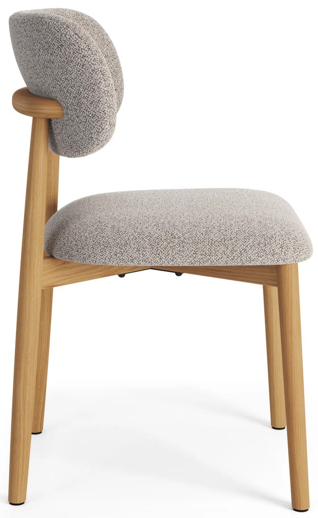 MAZZONI EXPORT ALMO Bej Latte (material Monza 60)/cadru stejar lăcuit - SCAUN DIN LEMN BOUCLÉ PENTRU SALON SUFRAGERIE BUCĂTĂRIE RETRO