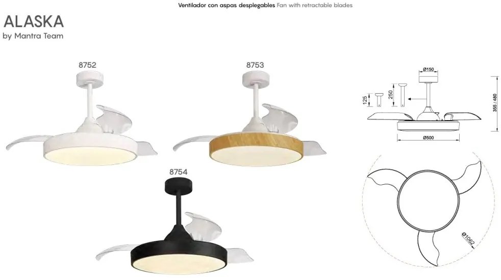 Lustra LED CCT cu ventilator si telecomanda ALASKA negru MA-8754