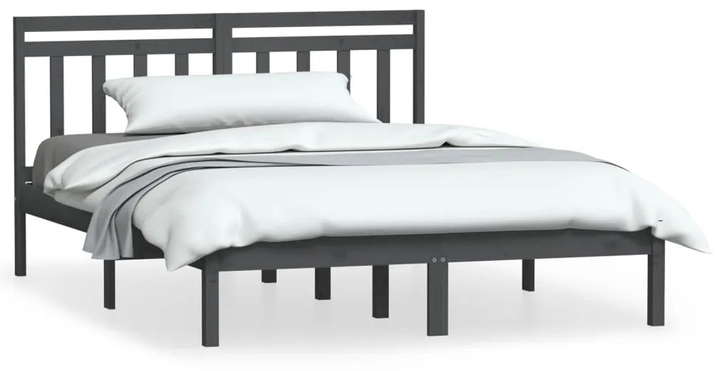 3100571 vidaXL Cadru de pat, gri, 140x190 cm, lemn masiv de pin