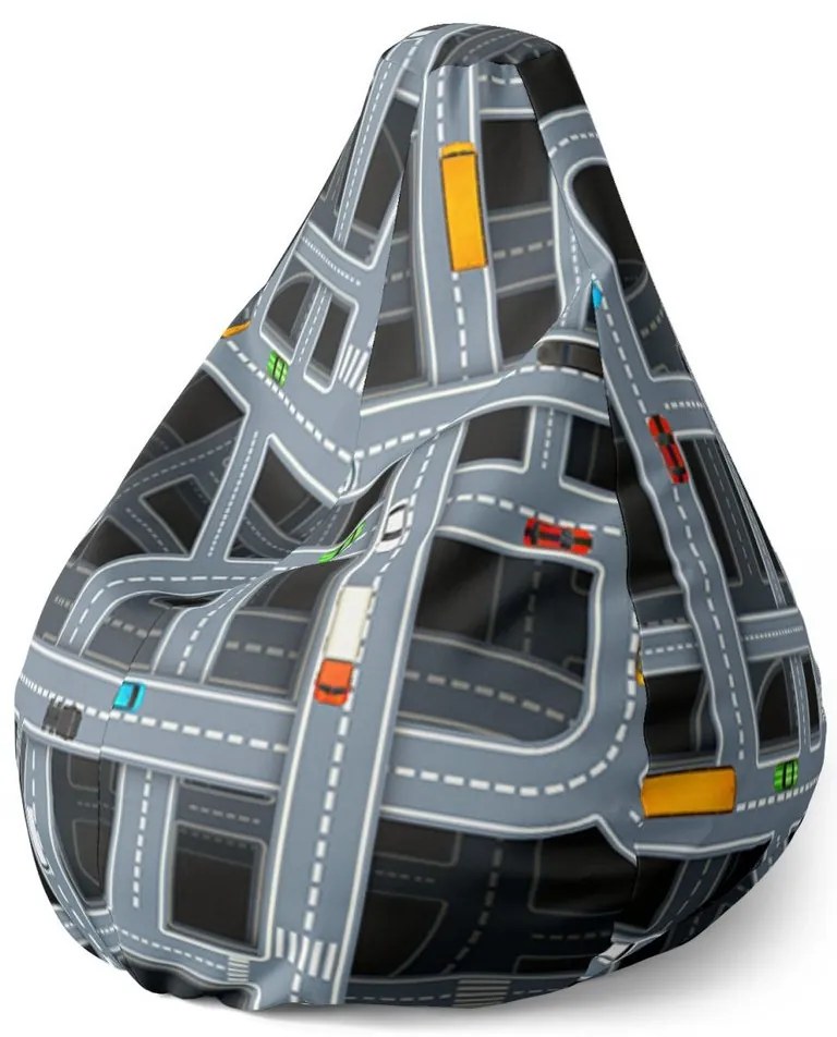 Sac de șezut Pear pistă auto pentru copii, gri / negru