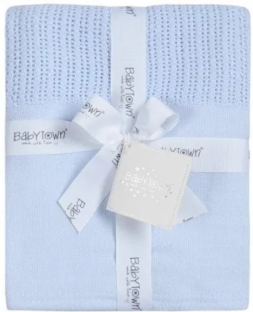Paturica celulara cu tesatura densa din bumbac bleu Baby Town