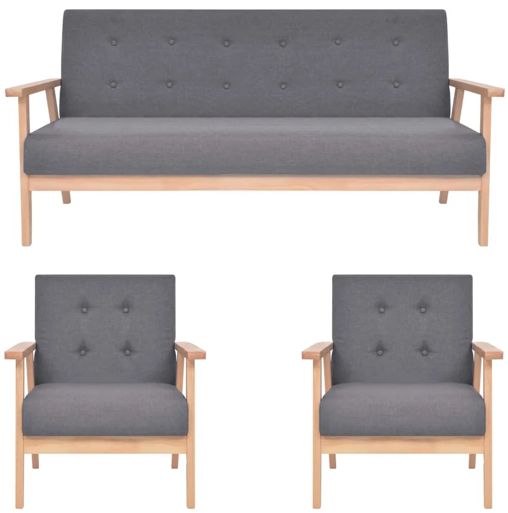 vidaXL Set de canapele, 3 piese, gri închis, material textil