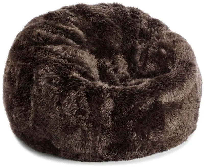 Pouf rotund din 100% blană naturală de oaie din Noua Zeelandă, cu fir lung, D74 × 73 cm, „Walnut M”