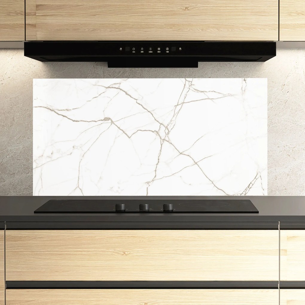 Panou Sticla Bucatarie, 60x120cm, Protectie aragaz, Antistropi, Termorezistent, Abstracte, Marble, White Brown Lines Marble
