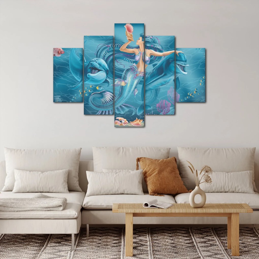 Tablou - Sirenă cu delfini (150x105 cm)
