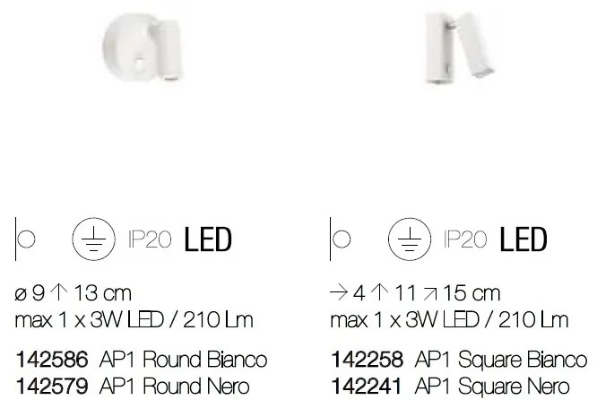 Aplica moderna, directionabila, LED PAGE AP SQUARE NERO 142241