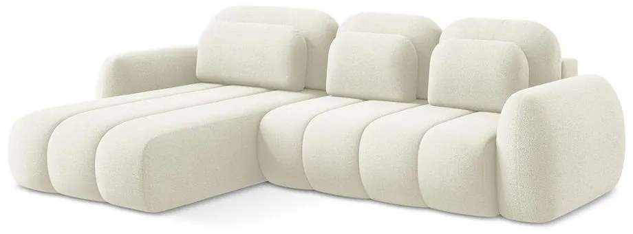 Colțar bej extensibil/cu spațiu de depozitare cu tapițerie din țesătură bouclé (cu colț pe partea stângă/cu șezlong) Pele – Makamii