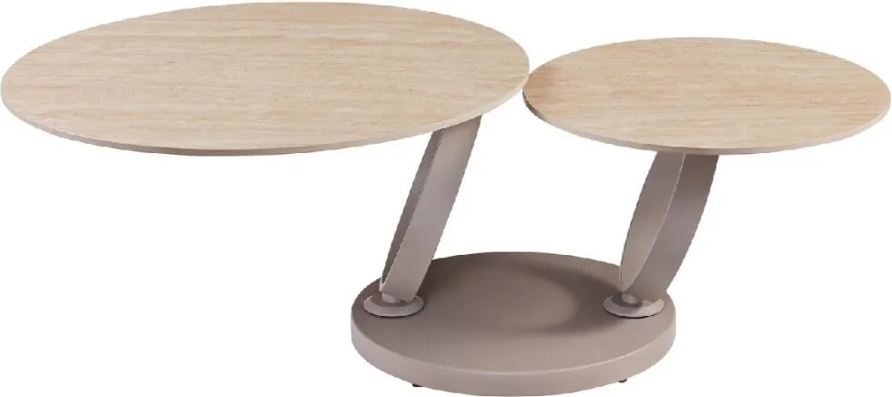 Masuta de cafea moderna cu doua blaturi rotative din ceramica DANCING RINGS 80-135cm