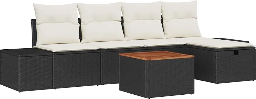 vidaXL Set de canapele pentru grădină cu pernă 6 pcs Negru Rattan poli
