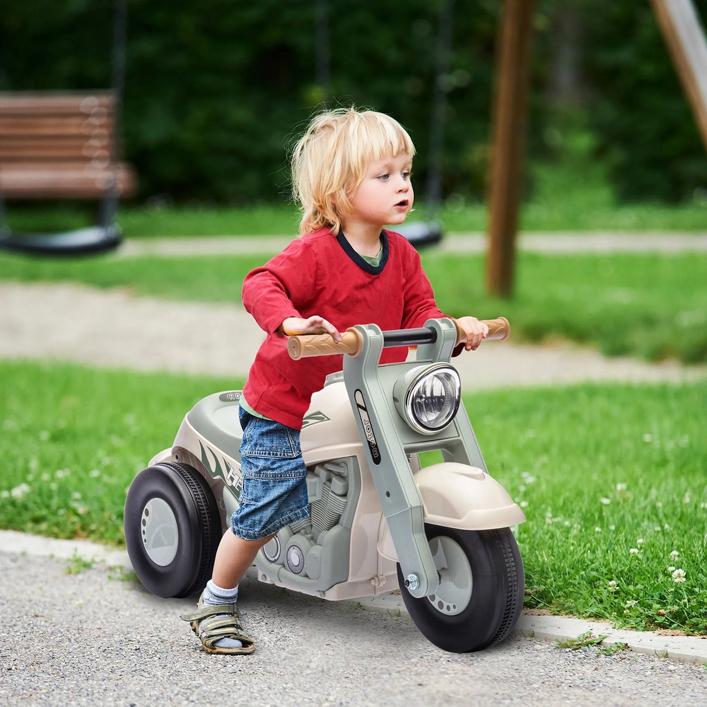 AIYAPLAY Vehicul de alunecare, Design de motocicletă, Muzică și Bule, pentru 2-5 ani, Cream White | Aosom Romania