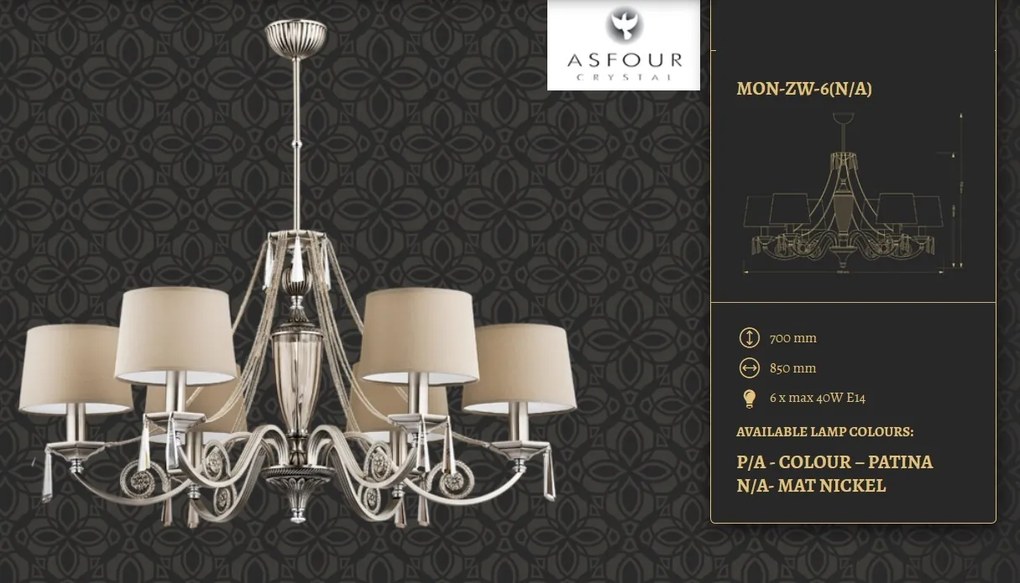 Candelabru 6 brate design clasic cristal Asfour Monza