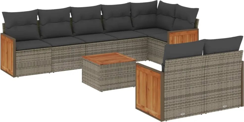 vidaXL Set canapele de grădină, 9 piese, cu perne, gri, poliratan