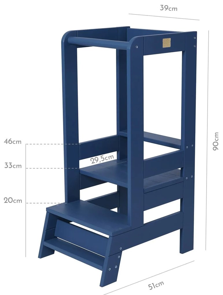 Inaltator Learning Tower Ajustabil, Ajutor de bucatarie MeowBaby  , lemn Blue inchis