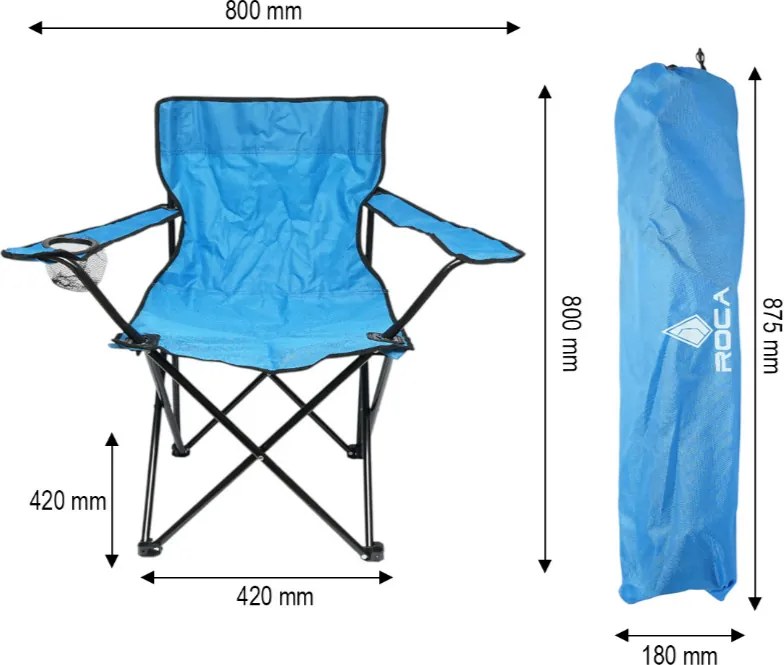 Scaun Camping Pliabil Verde cu Suport Pahar, Husa Transport, Structura Metalica 50x80x80cm Albastru