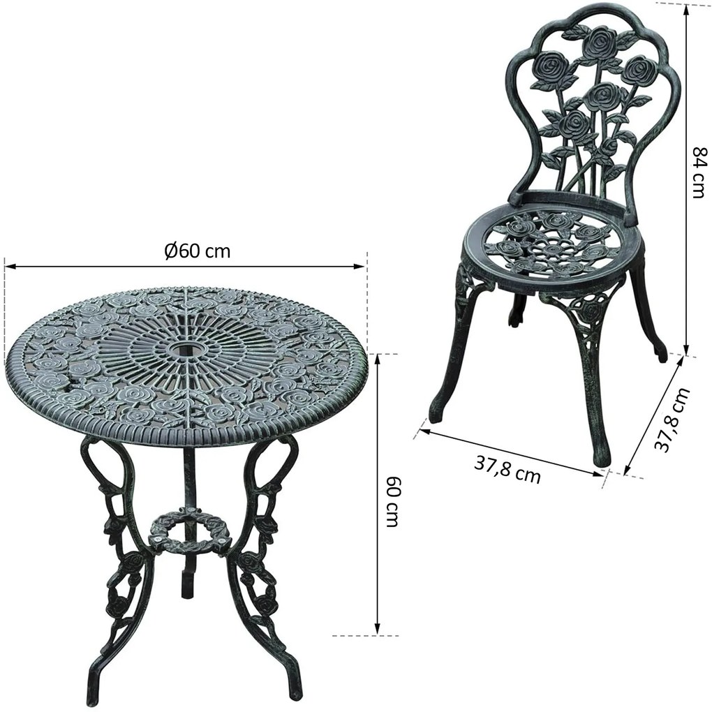 Outsunny Set Elegant de Grădină 2 Persoane, 2 Scaune si Masă Rotundă în Stil Neo-Retro, verde | Aosom Romania