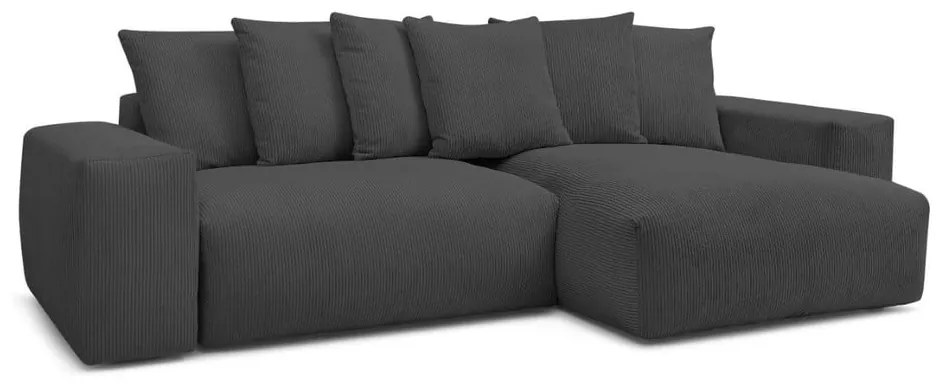 Colțar gri închis extensibil/cu spațiu de depozitare cu tapițerie din catifea reiată Voltaire – Bobochic Paris