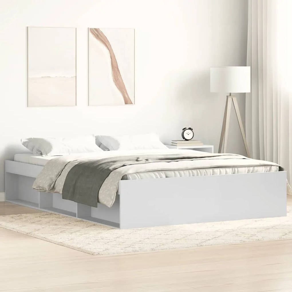vidaXL Cadru de pat dublu, alb, 135x190 cm