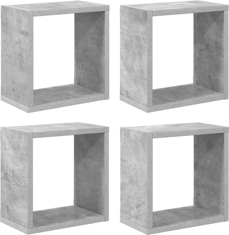vidaXL Rafturi de perete cub, 4 buc., gri beton, 26x15x26 cm