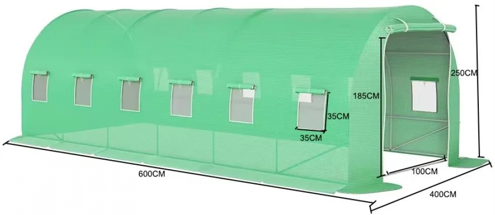 FOLIE solar de grădină, 4x6 m, 24 m², PE armată, rezistentă 180g/m2, cu filtru UV, impermeabila, 12 ferestre rulante, Verde, GH46C,