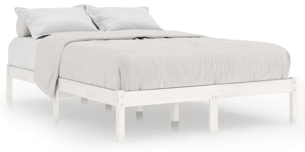 809988 vidaXL Cadru de pat mic dublu, alb, 120x190 cm, lemn masiv