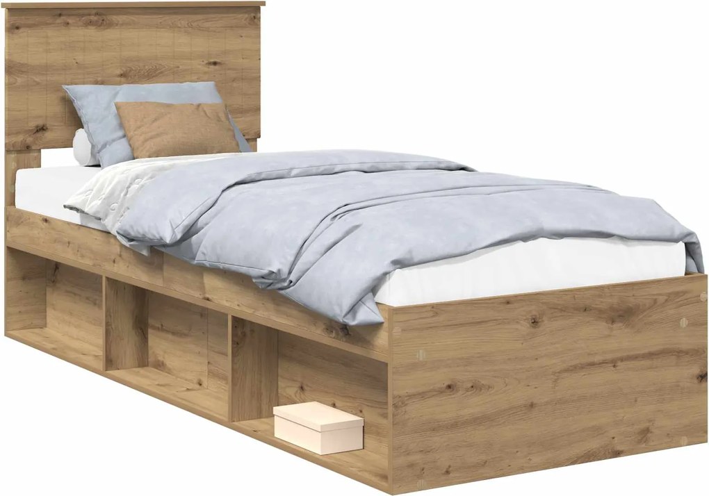 vidaXL Cadru de pat Stejar artizanal 75 x 190 cm Lemn de pin masiv