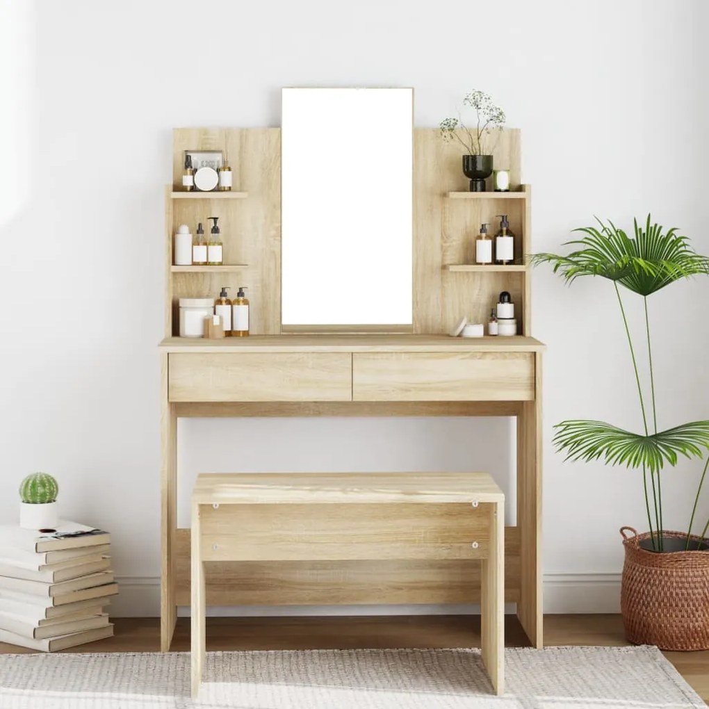802834 vidaXL Masă de toaletă cu oglindă, stejar sonoma, 96x40x142 cm