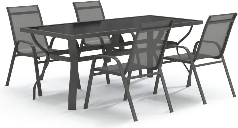 vidaXL Set de servit masa pentru grădină, 5 piese, gri și negru