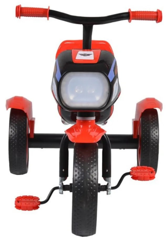 Tricicleta cu pedale NOVOKIDS™ Eagle Trike , Cu melodii si lumini, Carena, Max 25 kg, Roti din cauciuc EVA, Cadru metalic, Far luminos, Rosu