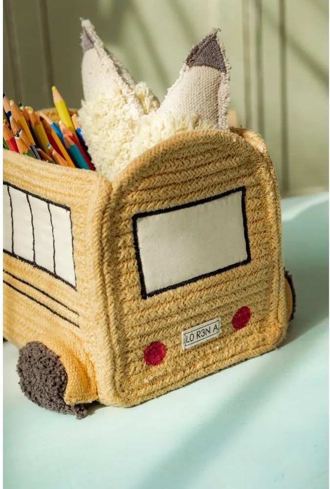 Coș de jucării pentru copii galben ocru din material textil 22x19x15 cm School Bus – Lorena Canals