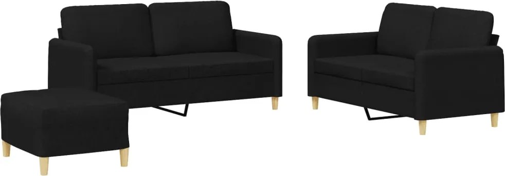 vidaXL Set de canapele cu perne, 3 piese, negru, textil