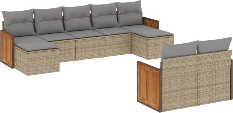 vidaXL Set canapele de grădină, 9 piese, cu perne, bej, poliratan