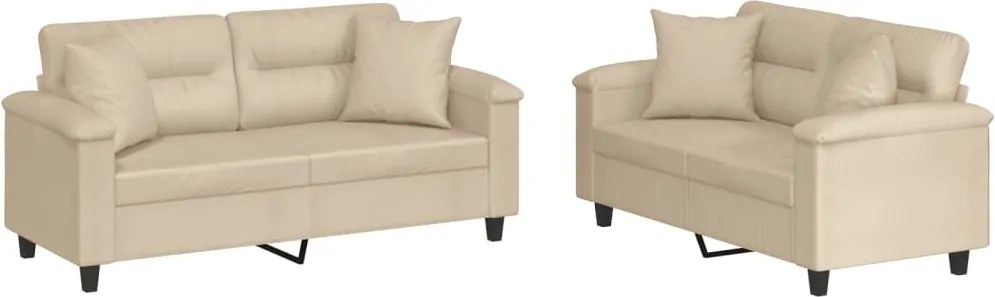 vidaXL Set de canapele cu perne, 2 piese, crem, microfibră