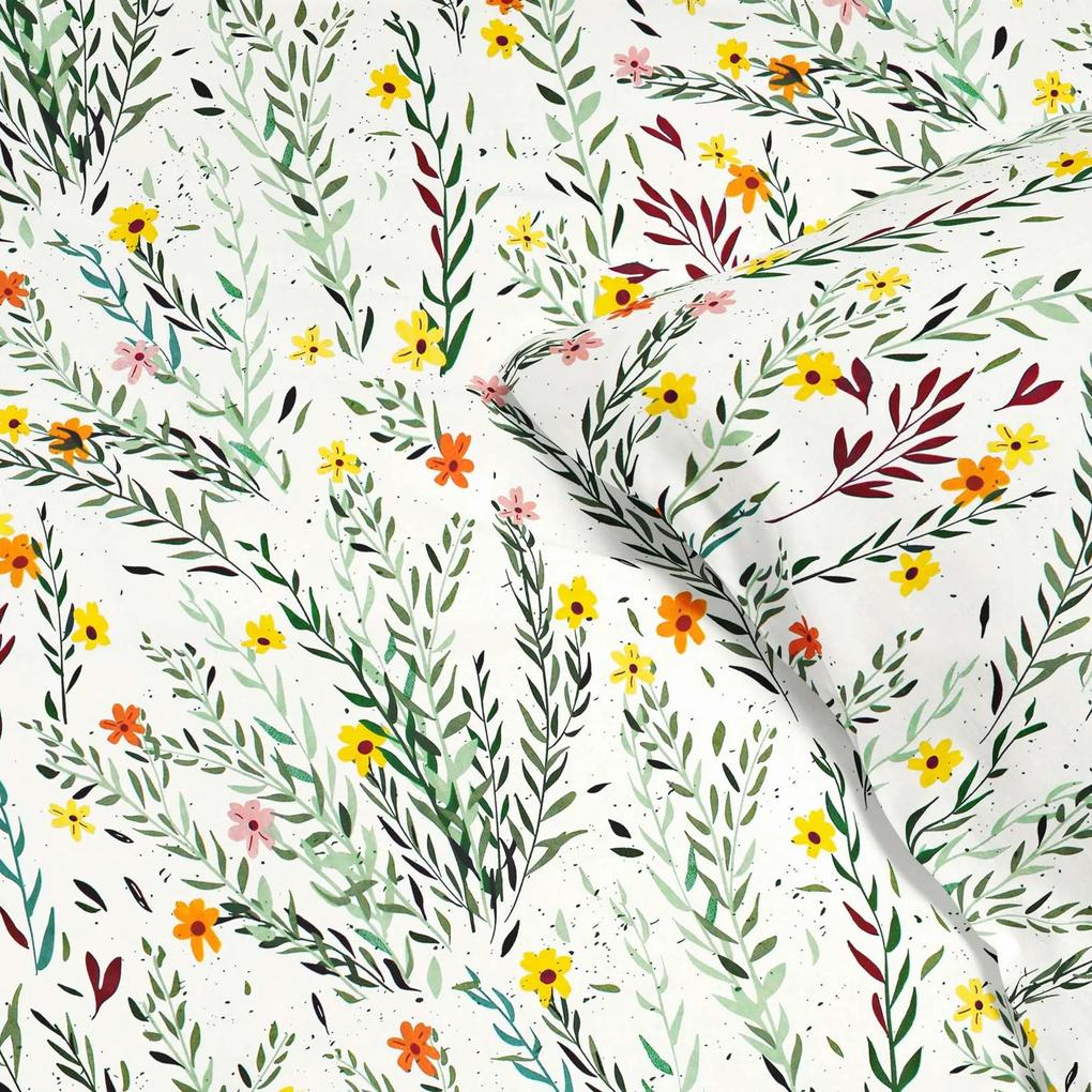 Goldea lenjerie de pat din 100% bumbac - flori și frunze pictate 140 x 200 și 50 x 70 cm