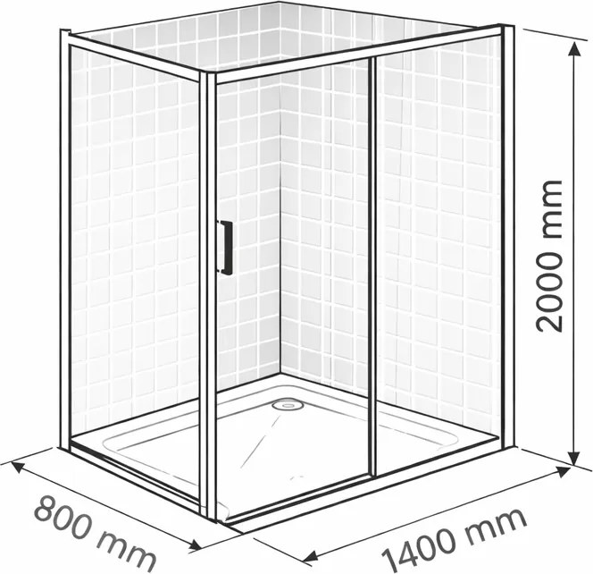 Cabina dus negru mat 140x80 cm, usa culisanta, grosime sticla 6 mm, tratament anticalcar, Ronal Divera