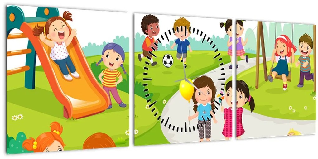 Tablou cu bucuriile copiilor în nisip (cu ceas) (90x30 cm)