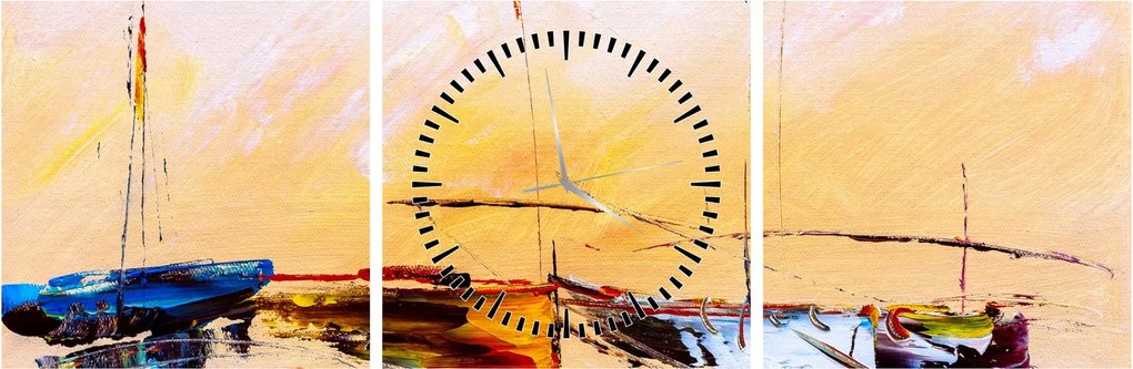 Tablou - Pictură barcă (cu ceas) (90x30 cm)