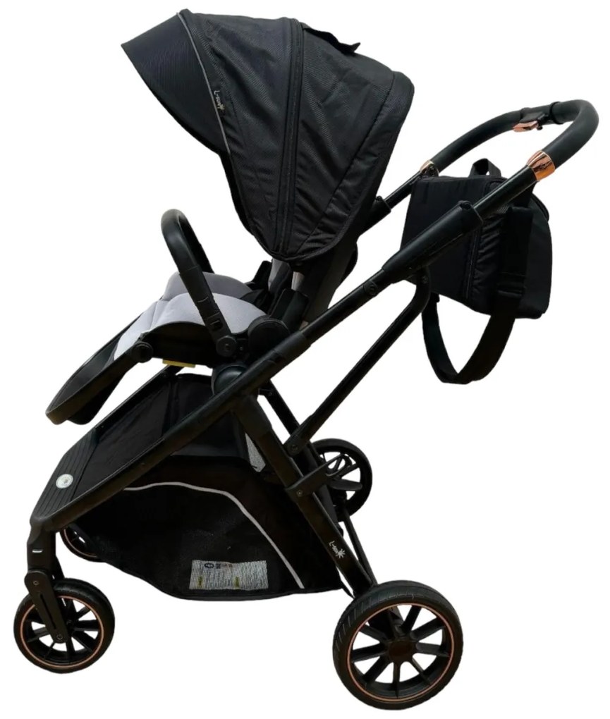 Carucior 2 in 1 pentru copii Usor si Compact - Pliabil, Sistem de absorbtie a socurilor, Scaun Reversibil - Negru - CPC-58-negru