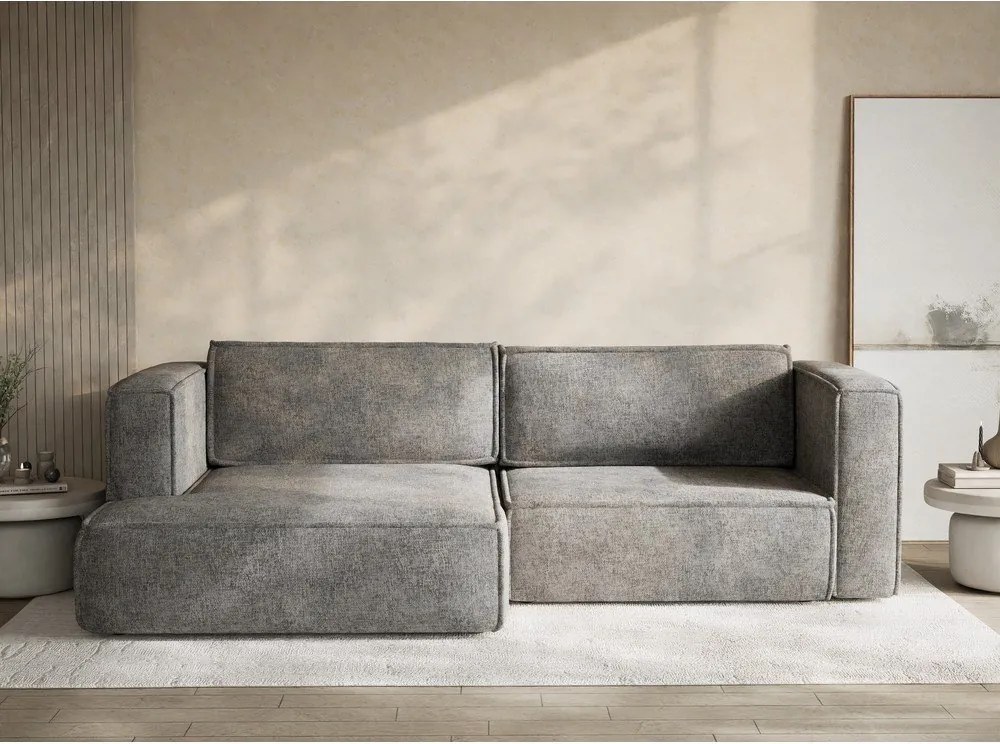 Colțar gri extensibil/cu spațiu de depozitare cu tapițerie din chenille (cu colț pe partea stângă/cu șezlong) Velto – Maison de Rêve