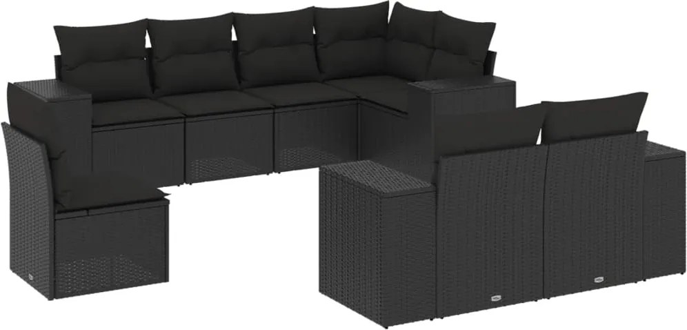 vidaXL Set mobilier de grădină cu perne, 8 piese, negru, poliratan