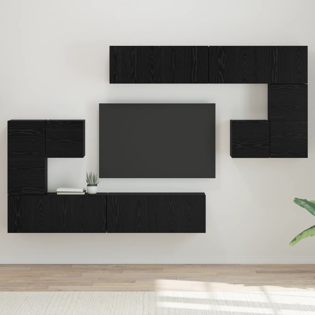 vidaXL Set comodă TV cu depozitare cu ușă 8 pcs Stejar negru