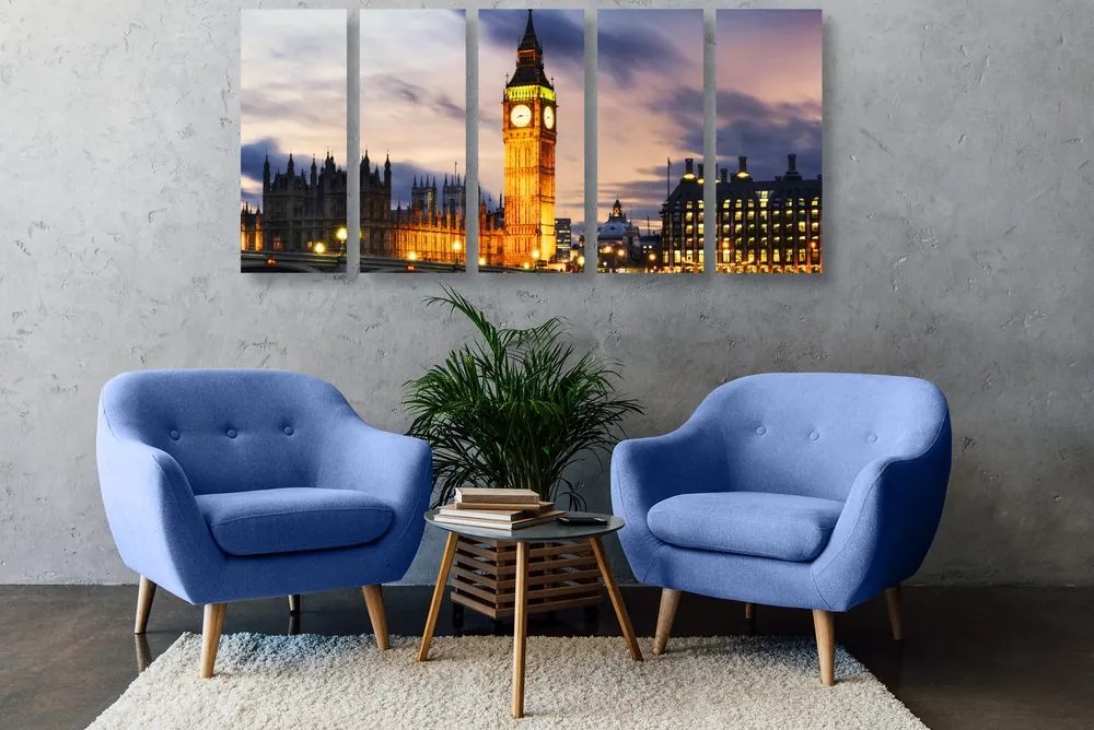 Tablou 5-piese Big Ben noaptea în Londra