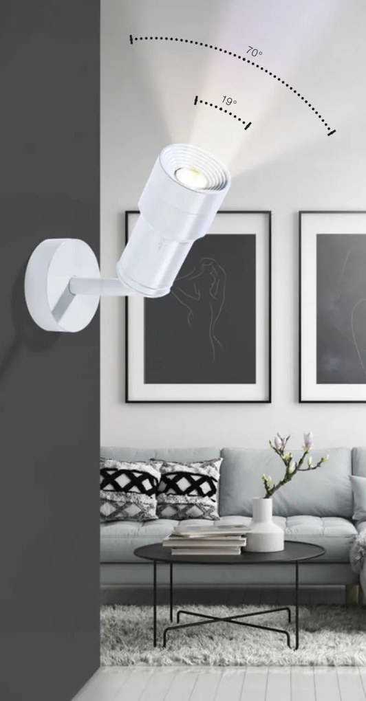 Aplica tip spot LED directionabil de perete/tavan LUMI alb